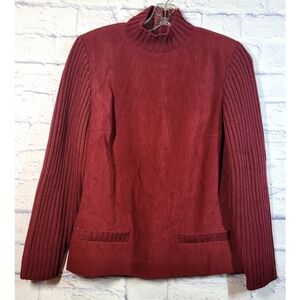Talbots Petite Suede-like Cable Knit Red Sweater Jacket Size 6 Stretch Classic